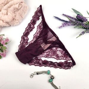 LARGE {Victoria's Secret} Burgundy Lace Rhinestones Bikini Panty
